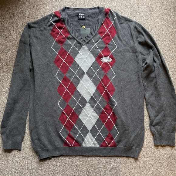 Minga London V-Neck Argyle Jumper Long Sleeve Cotton Sweater Grey | US Sz 12 - Picture 4 of 12